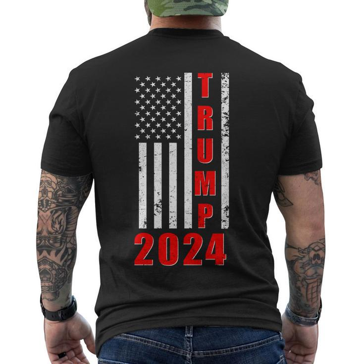 Trump 2024 Election Distressed Us Flag Men's Crewneck Short Sleeve Back Print T-shirt