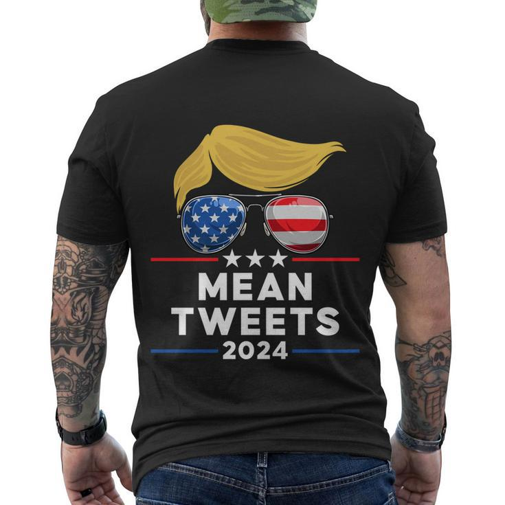 Trump 2024 Mean Tweets Usa Flag Sunglasses Funny Political Gift Men's Crewneck Short Sleeve Back Print T-shirt
