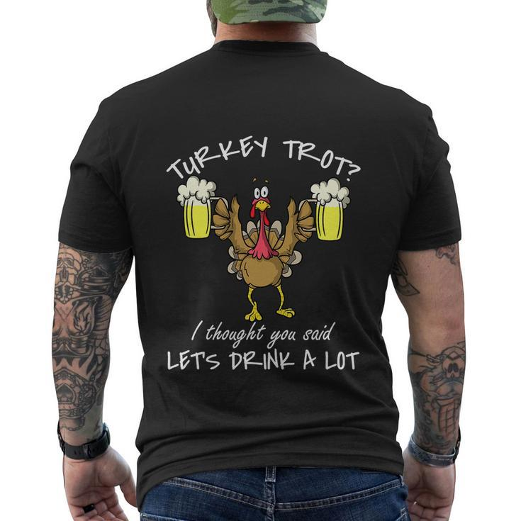 Turkey Trot Lets Drink A Lot Thanksgiving Day 5K Run Beer Men's Crewneck Short Sleeve Back Print T-shirt