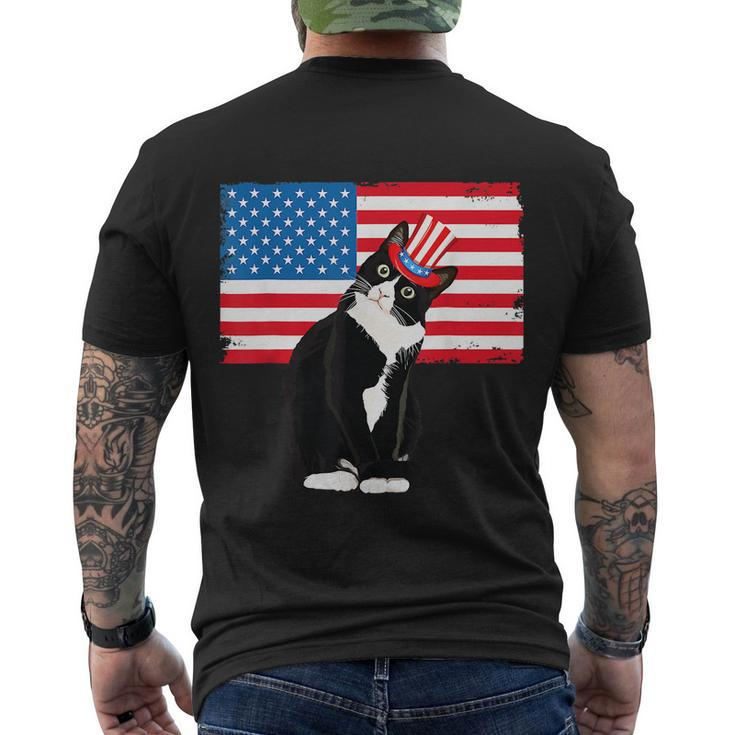 Tuxedo Cat 4Th Of July Hat Patriotic Gift Adults Kids Men's Crewneck Short Sleeve Back Print T-shirt