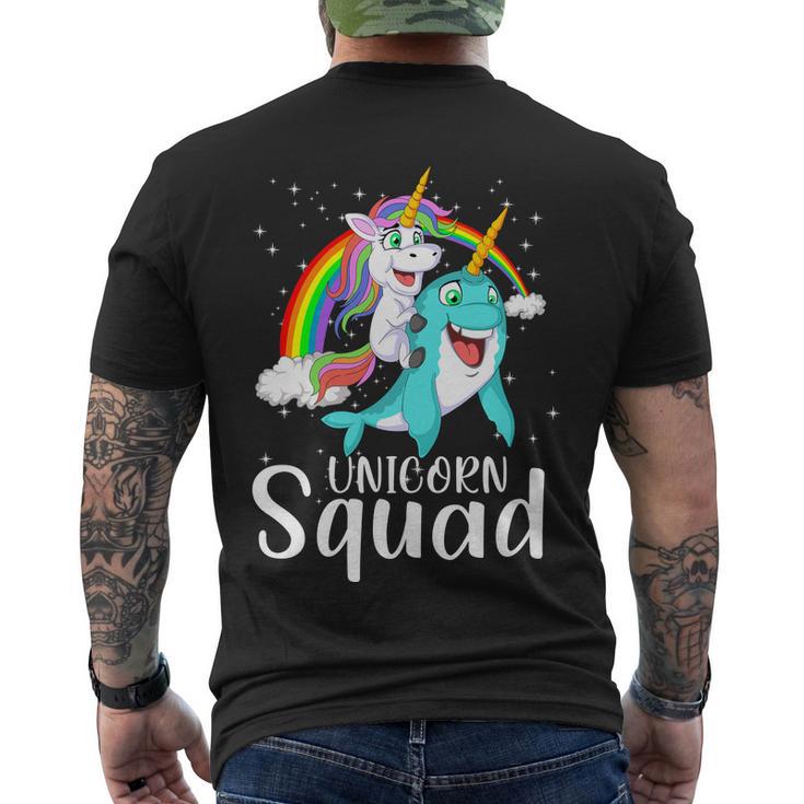 Unicorn Squad Magical Unicorn Riding Narwhal Men's Crewneck Short Sleeve Back Print T-shirt