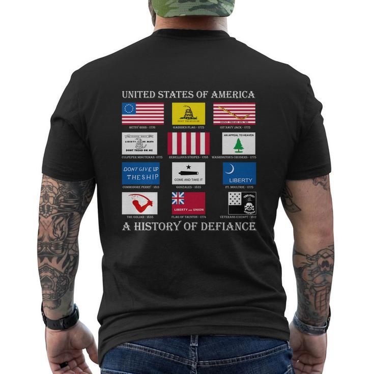 United States Of America History Flags Of Defiance Men's Crewneck Short Sleeve Back Print T-shirt