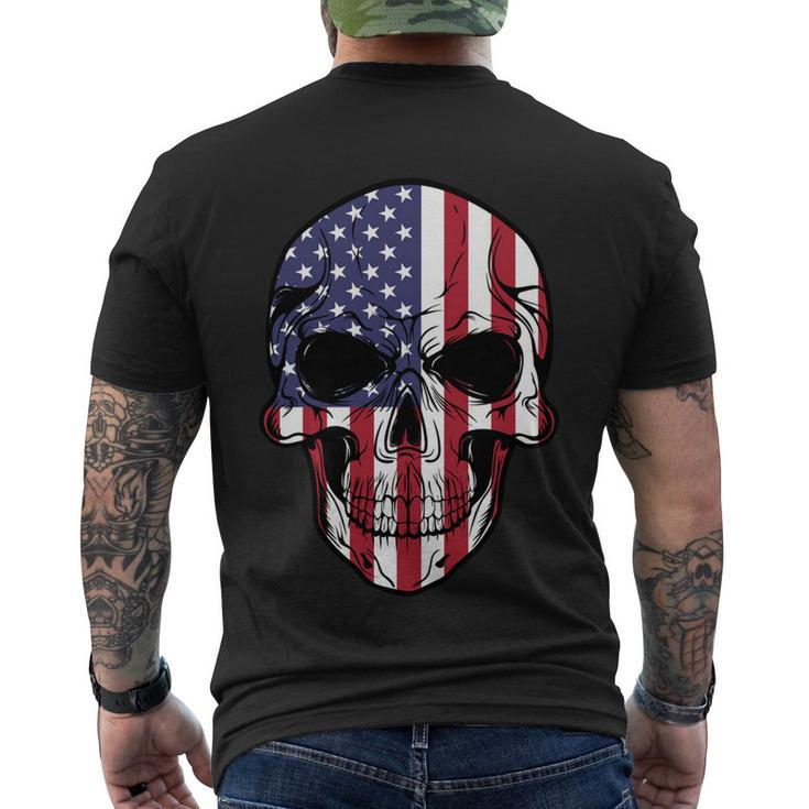 Us American Flag Patriotic Skull Gift Men's Crewneck Short Sleeve Back Print T-shirt