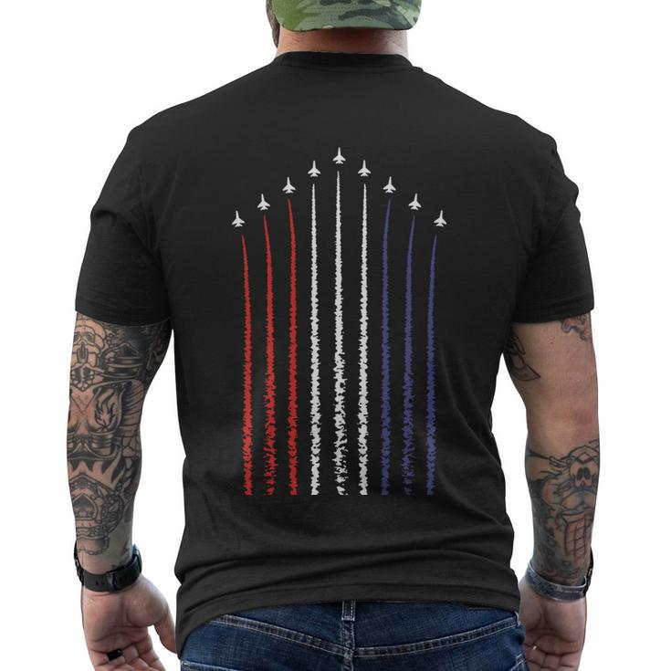 Us American Flag With Fighter Jets For 4Th Of July Gift Men's Crewneck Short Sleeve Back Print T-shirt