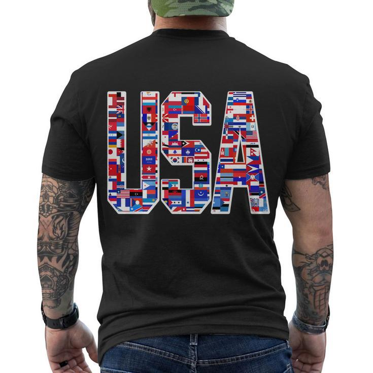 Usa World Flags Pattern Men's Crewneck Short Sleeve Back Print T-shirt