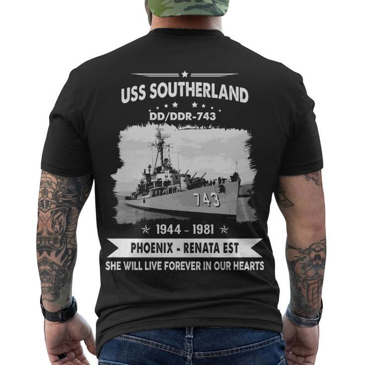 Uss Southerland Dd 743 Ddr  Men's Crewneck Short Sleeve Back Print T-shirt