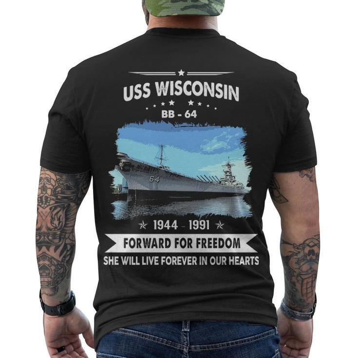 Uss Wisconsin Bb  Men's Crewneck Short Sleeve Back Print T-shirt