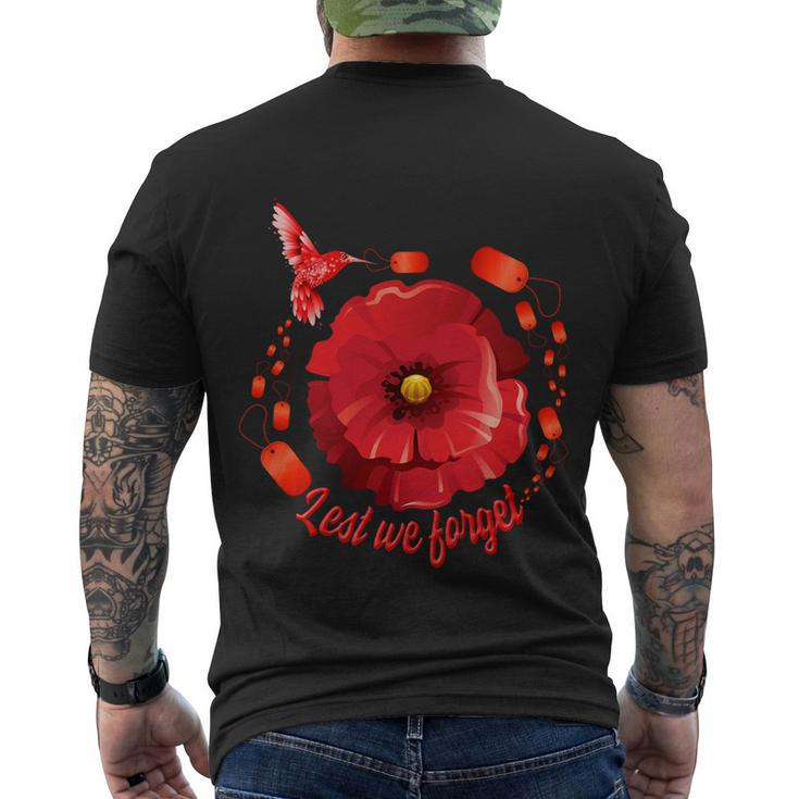 Veterans Day Lest We Forget Red Poppy Flower Usa Memorial Cool Gift Men's Crewneck Short Sleeve Back Print T-shirt