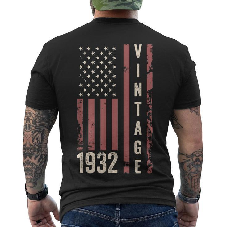 Vintage 1932 90Th Birthday 90 Years Old American Flag Men's T-shirt Back Print