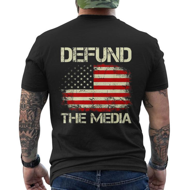 Vintage American Flag Defund The Media Men's Crewneck Short Sleeve Back Print T-shirt
