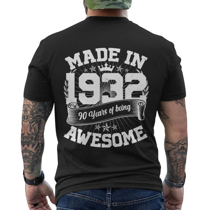 Vintage Crown Made In 1932 90 Years Of Being Awesome 90Th Birthday Men's Crewneck Short Sleeve Back Print T-shirt