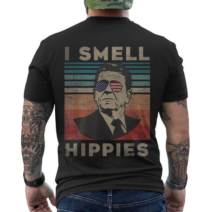 Vintage Distressed Retro Reagan President I Smell Hippies Men's Crewneck Short Sleeve Back Print T-shirt