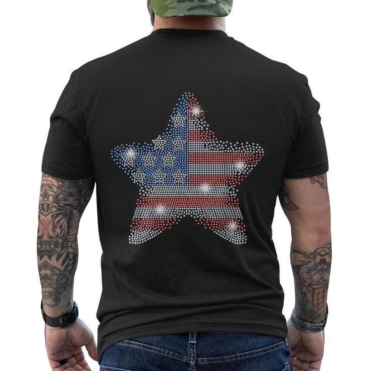 Vintage July 4Th Star Flag American Rhinestone Bling Tee Men's Crewneck Short Sleeve Back Print T-shirt