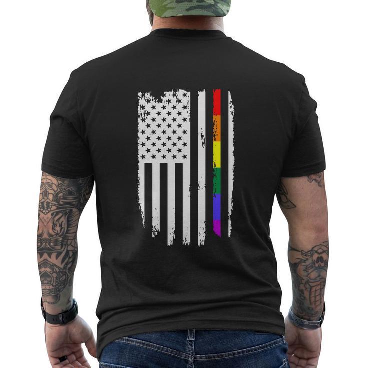 Vintage Lgbt Rainbow American Flag Lgbt Pride Men's Crewneck Short Sleeve Back Print T-shirt