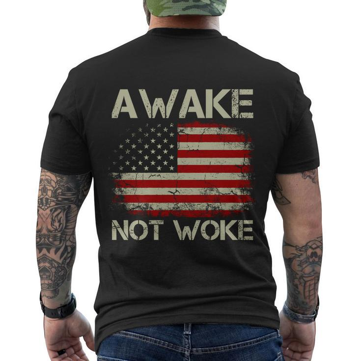 Vintage Old American Flag Awake Not Woke Tshirt Men's Crewneck Short Sleeve Back Print T-shirt