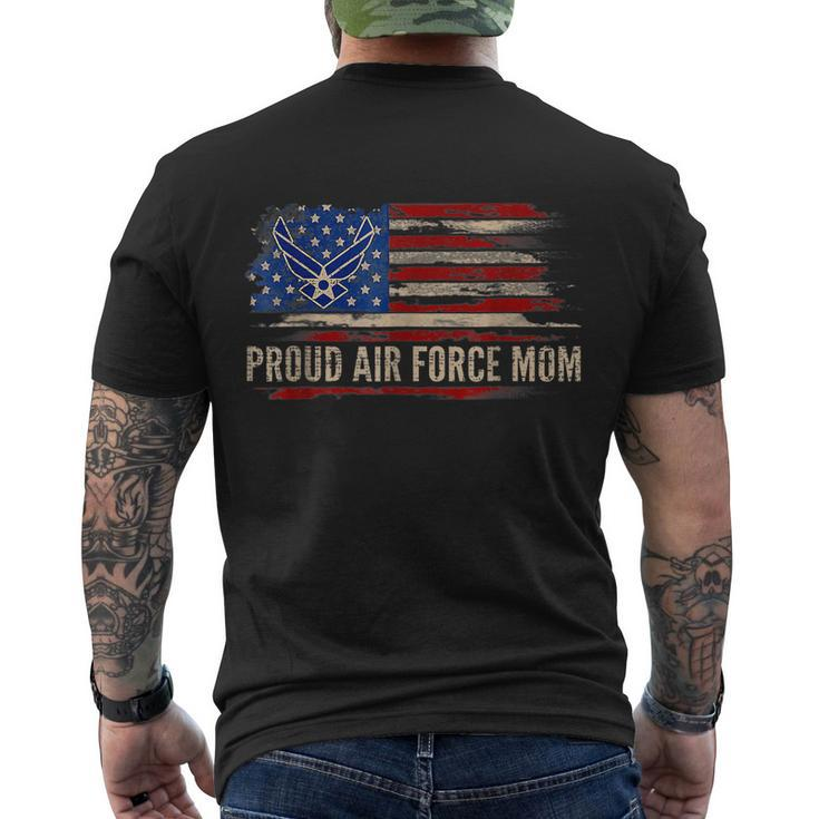 Vintage Proud Air Force Mom American Flag Veteran Gift Men's Crewneck Short Sleeve Back Print T-shirt