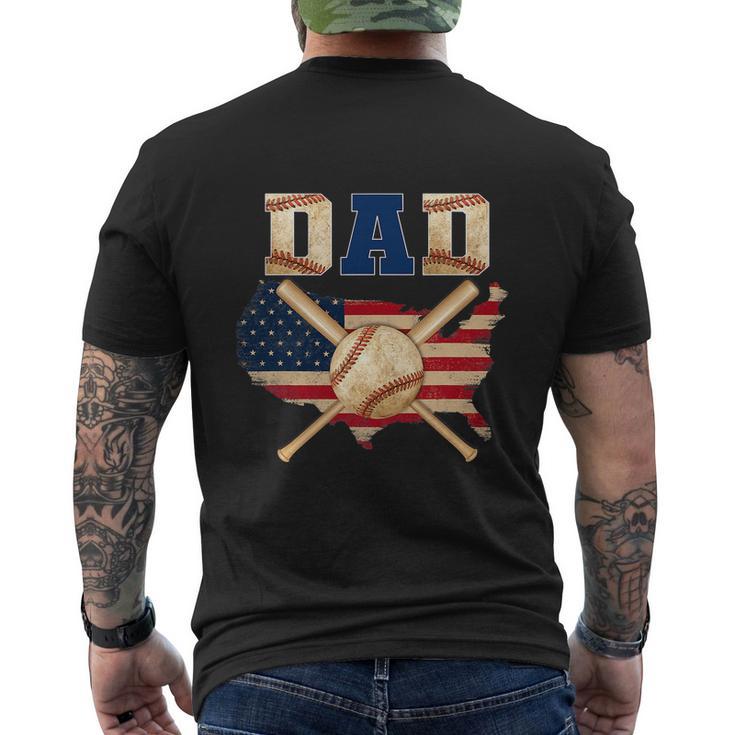 Vintage Proud Baseball Dad Cool 4Th Of July American Flag Men's Crewneck Short Sleeve Back Print T-shirt