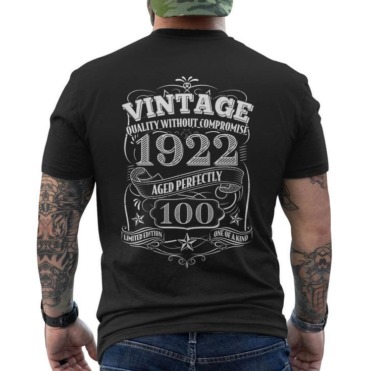 Vintage Quality Without Compromise 1922 Aged Perfectly 100Th Birthday Men's Crewneck Short Sleeve Back Print T-shirt