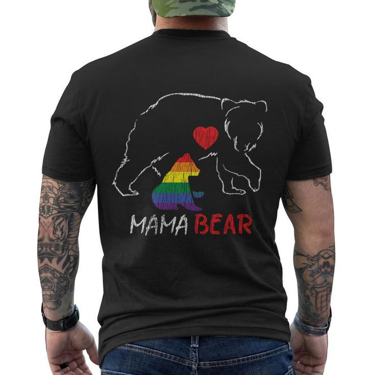 Vintage Rainbow Mama Bear Hugs Mom Mother Love Lgbt Pride Men's T-shirt Back Print