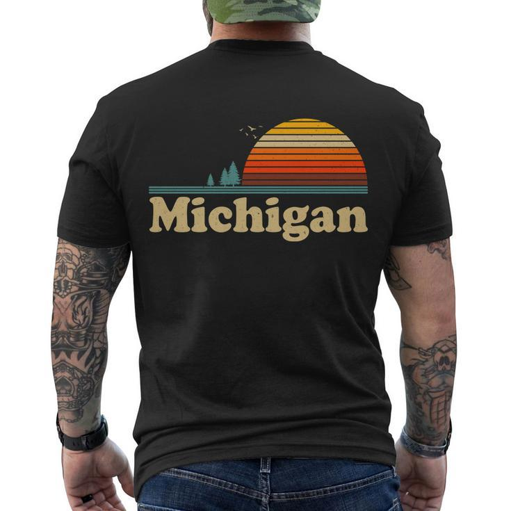 Vintage Retro Michigan Sunset Logo Tshirt Men's Crewneck Short Sleeve Back Print T-shirt