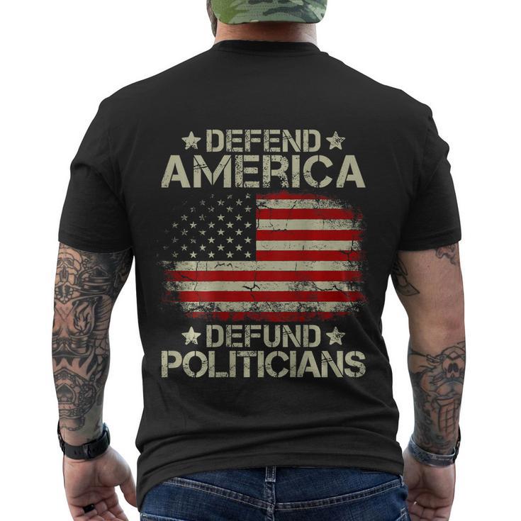 Vintage Usa Flag Defend America Defund Politicians Men's Crewneck Short Sleeve Back Print T-shirt