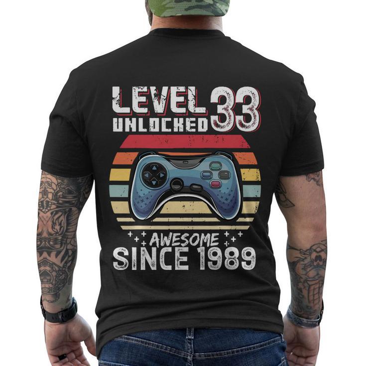 Vintage Video Gamer Birthday Level 33 Unlocked 33Rd Birthday Men's Crewneck Short Sleeve Back Print T-shirt