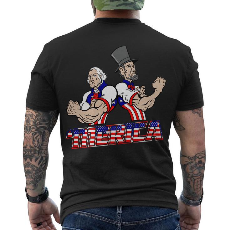 Washington And Lincoln &Merica Men's Crewneck Short Sleeve Back Print T-shirt