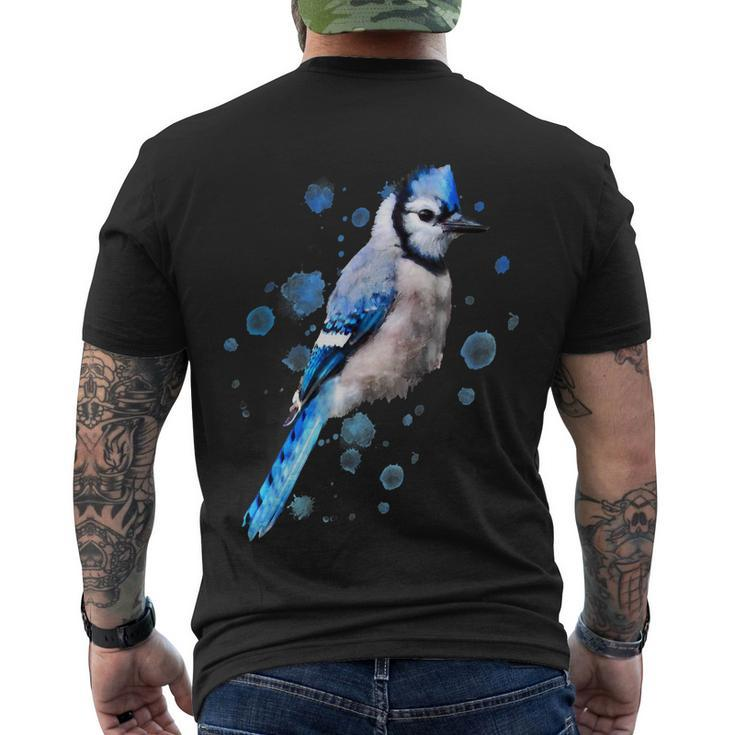 Watercolor Blue Jay Bird Artistic Animal Artsy Painting Men's Crewneck Short Sleeve Back Print T-shirt