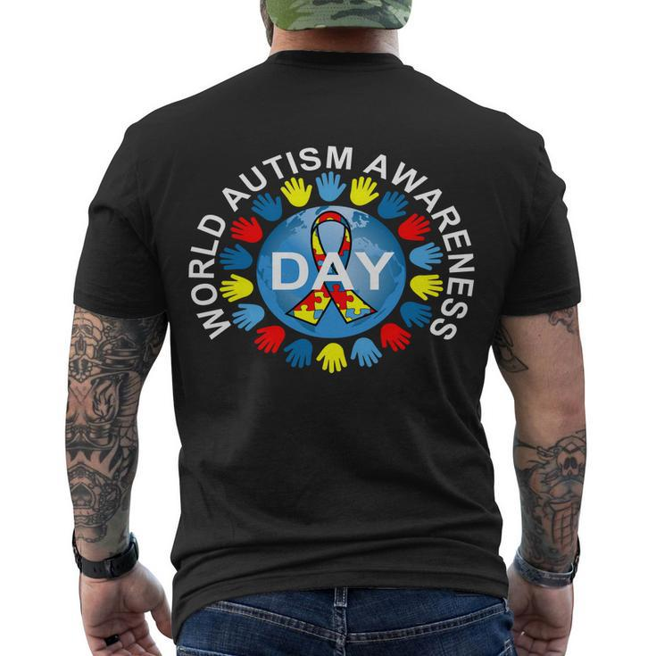 World Autism Awareness Day Earth Puzzle Ribbon Tshirt Men's Crewneck Short Sleeve Back Print T-shirt