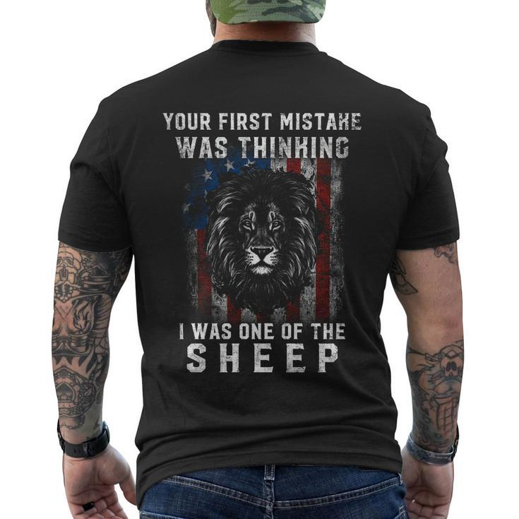 Your First Mistake Was Thinking I Was One The Sheep Lion Usa Flag Men's Crewneck Short Sleeve Back Print T-shirt