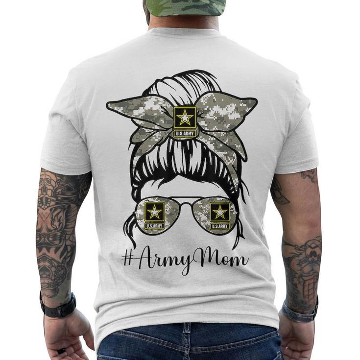 Army Mom Messy Bun Hair Glasses Men's T-shirt Back Print