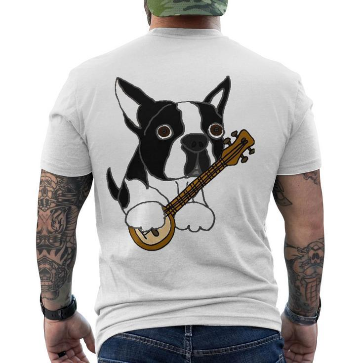 Boston Terrier Dog Playing Banjo Men's Back Print T-shirt