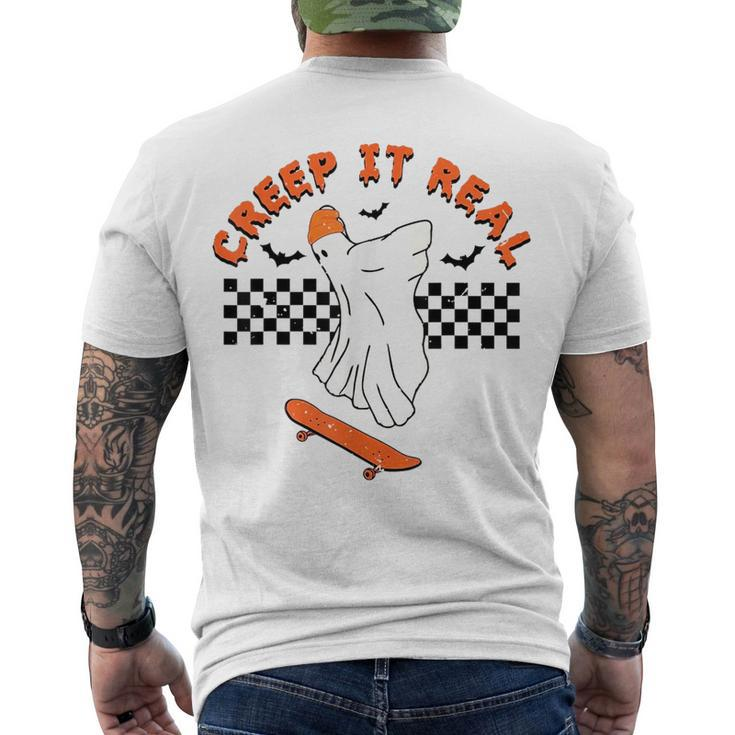 Creep It Real Halloween Boo Ghost Skateboard Vintage Men's T-shirt Back Print