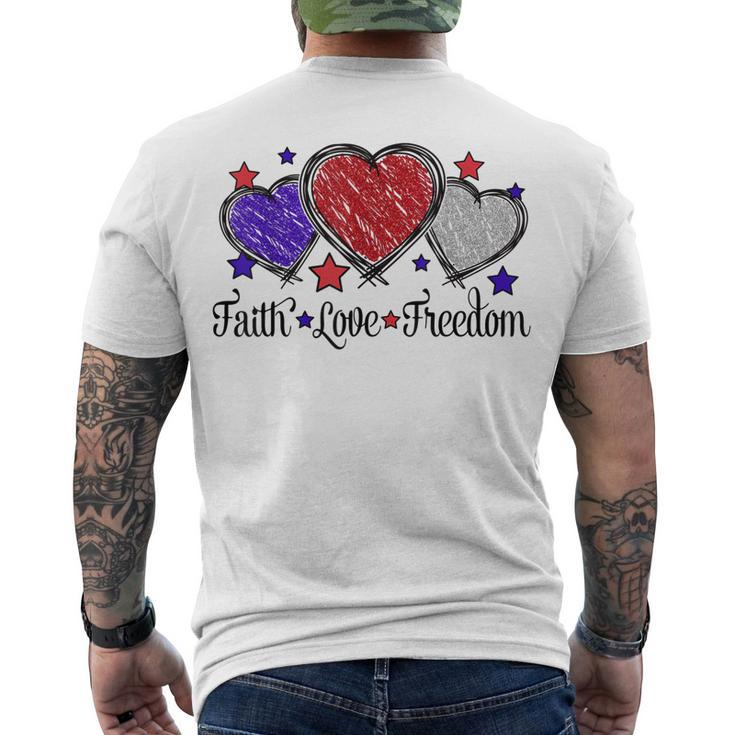 Faith Love Freedom 4Th Of July American Flag Heart Men's T-shirt Back Print