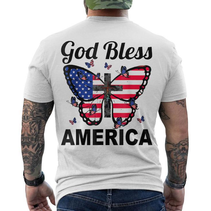 God Bless America Butterflies 4Th Of July Jesus Christ Cross Men's T-shirt Back Print