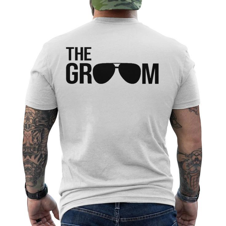 Mens The Groom Bachelor Party Cool Sunglasses White Men's Back Print T-shirt