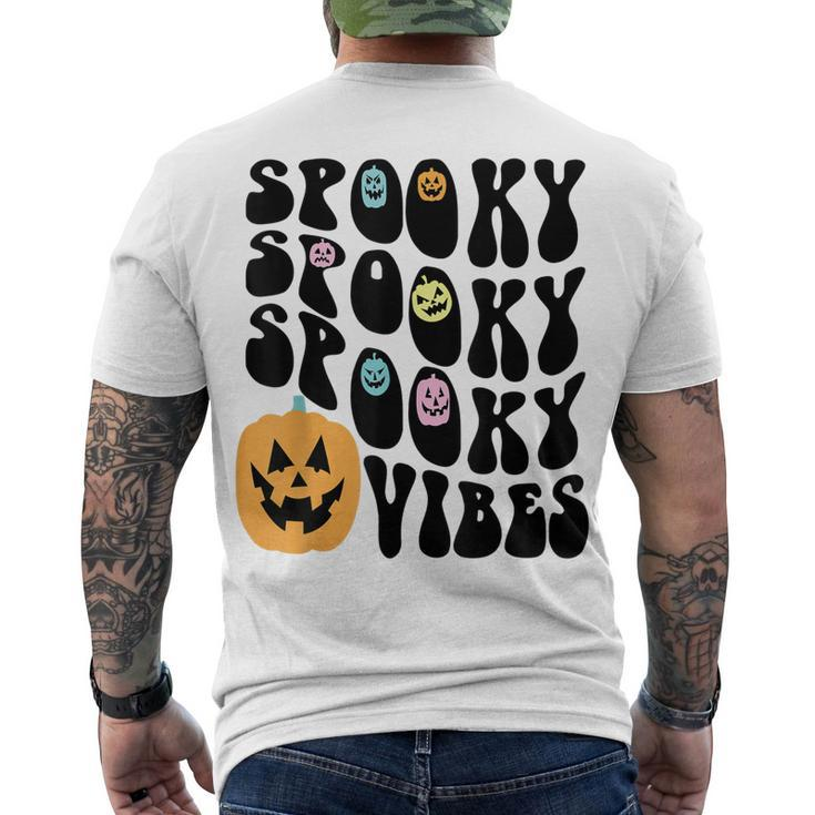 Groovy Spooky Vibes Scary Pumpkin Face Halloween Men's T-shirt Back Print