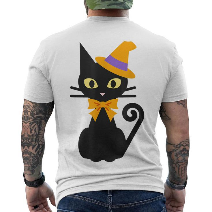 Halloween Black Cat With Hat And Bow Japanese Men's T-shirt Back Print