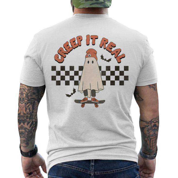 Halloween Creep It Real Retro Skateboarding Ghost Kids Men's T-shirt Back Print
