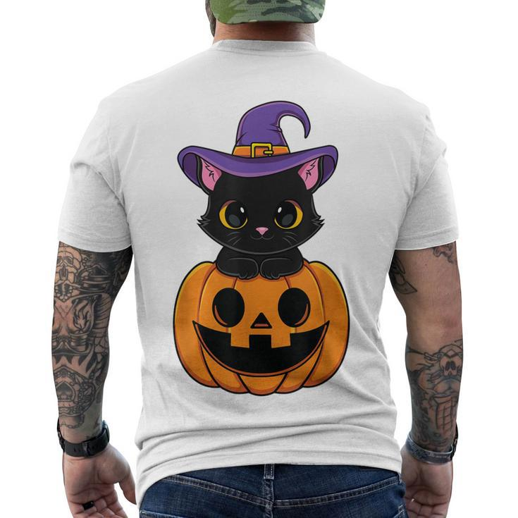 Halloween Cute Black Cat Witch Hat Pumpkin For Kids Girls Men's T-shirt Back Print