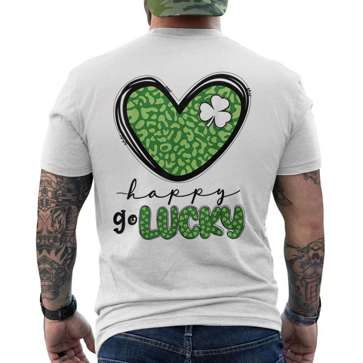 Happy Go Lucky Heart St Patricks Day Lucky Clover Shamrock Men's T-shirt Back Print