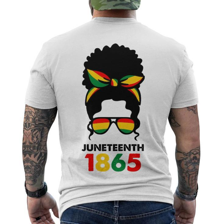 Juneteenth 1865 Messy Bun Hair Black Queen Headband Black Pride Men's T-shirt Back Print