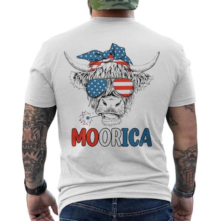 Moorica 4Th Of July American Flag Highland Cow Men's T-shirt Back Print