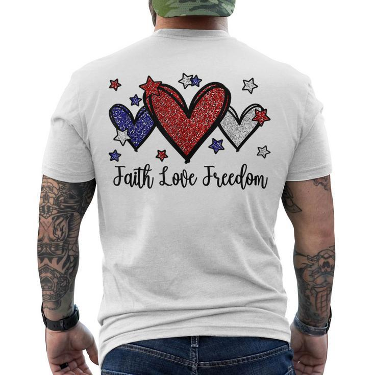 Patriotic 4Th Of July American Flag Heart Faith Love Freedom V4 Men's T-shirt Back Print