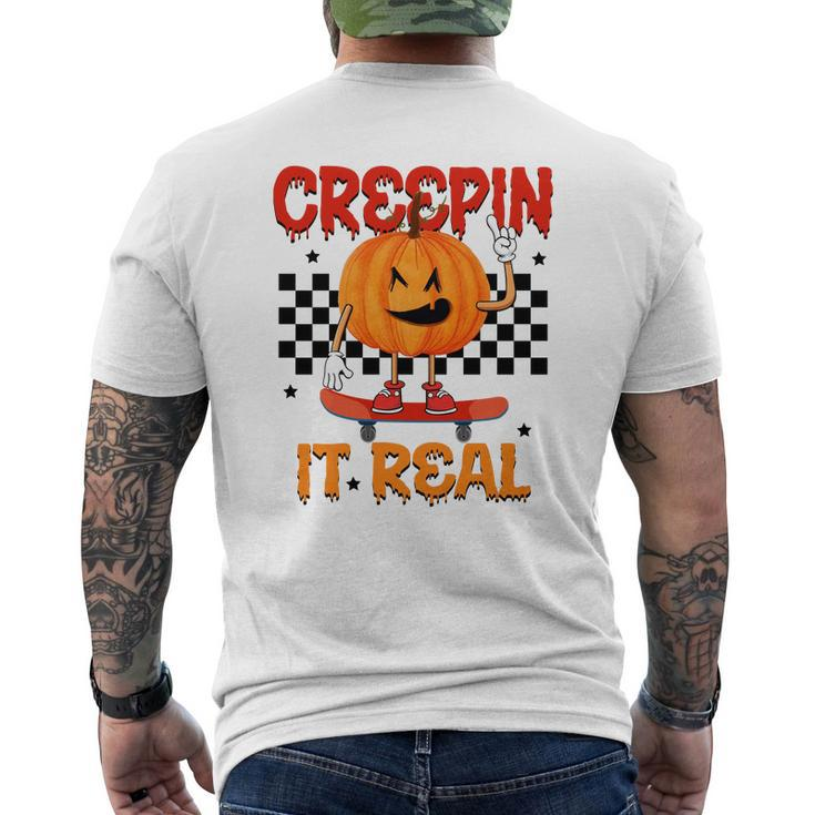 Pumpkin Skateboarding Creepin It Real Halloween Men's T-shirt Back Print