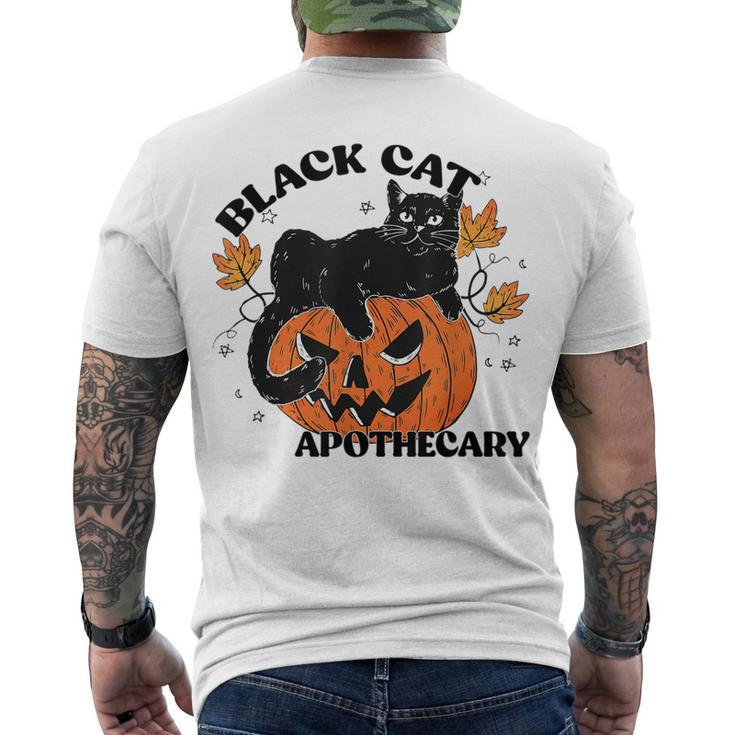 Retro Black Cat Apothecary And Pumpkin Halloween Vintage Men's T-shirt Back Print