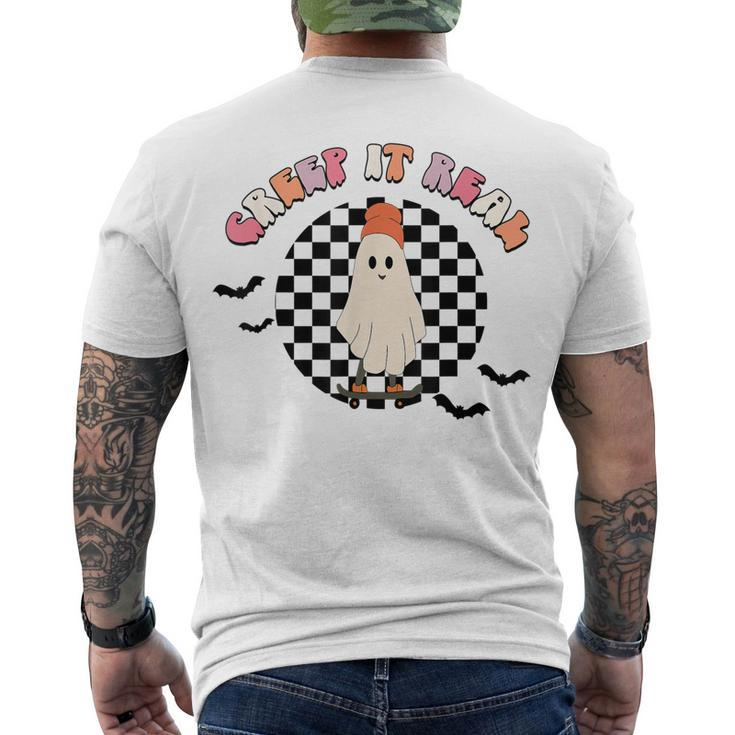 Retro Checkered Creep It Real Ghost Skater Halloween Men's T-shirt Back Print