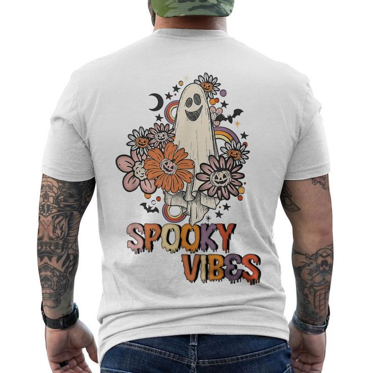 Spooky Vibes Rainbow Boo Pumpkin Flower Autumn Halloween Day Men's T-shirt Back Print