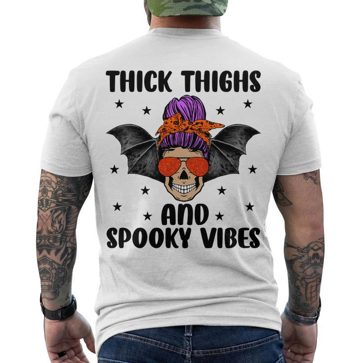 Thick Thights And Spooky Vibes Halloween Messy Bun Hair Men's T-shirt Back Print