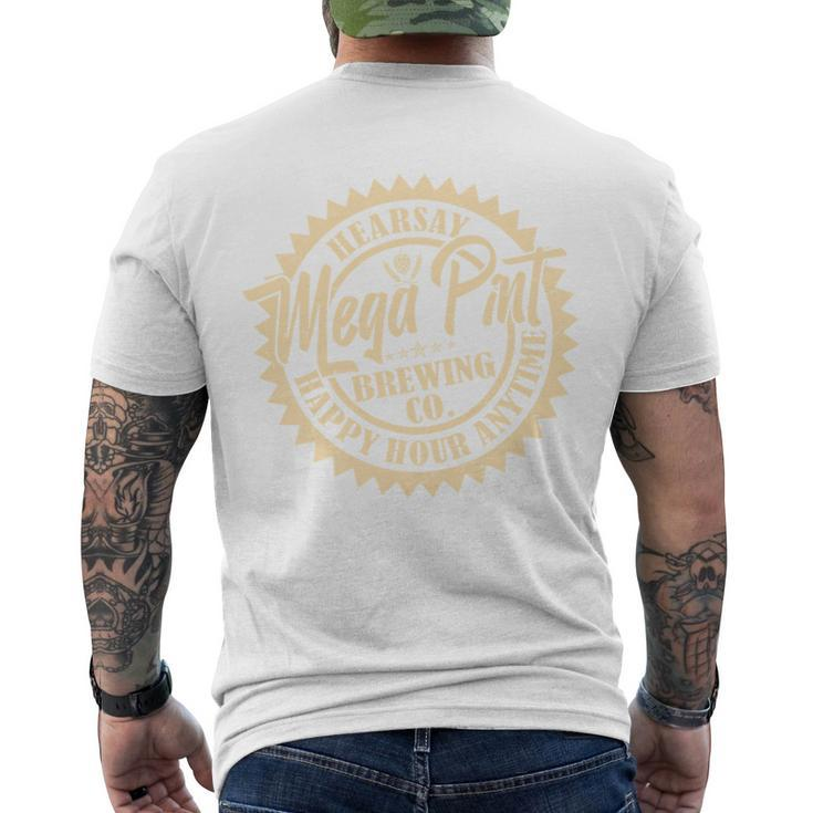 Vintage Hearsay Mega Pint Brewing Co Happy Hour Anytime Emblem Men's Crewneck Short Sleeve Back Print T-shirt